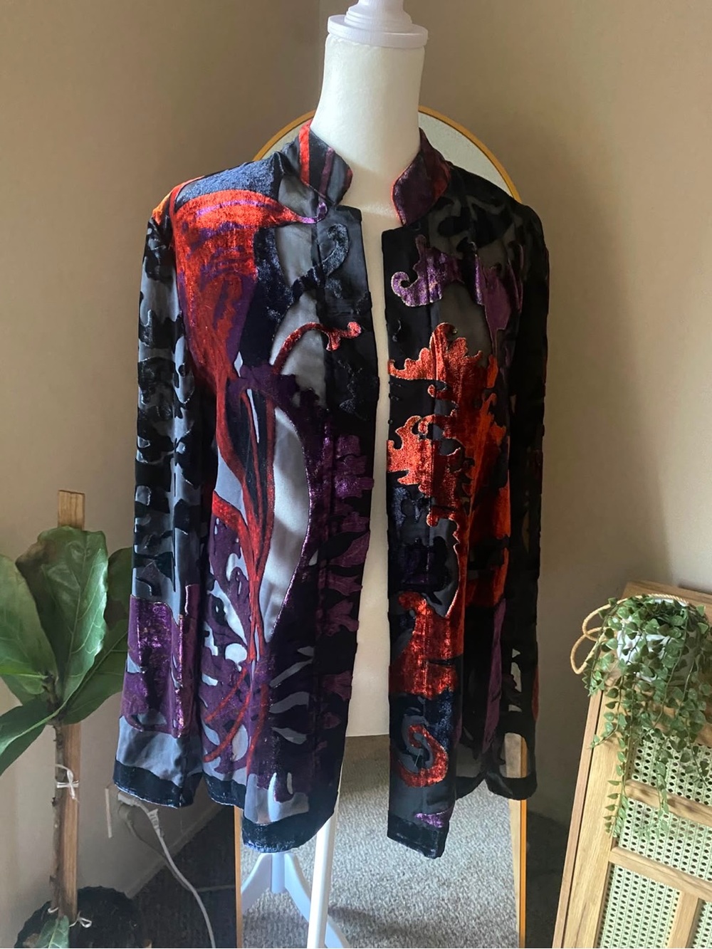 Chico's Black Jacket with Red Velvet Accents